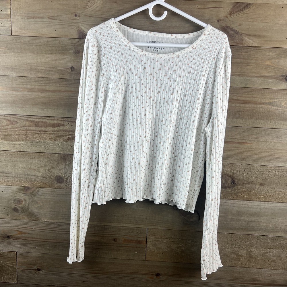 Aeropostale Womens Shirt Seriously Soft Shrunken Tee Ribbed Floral‎ Y2K XXL